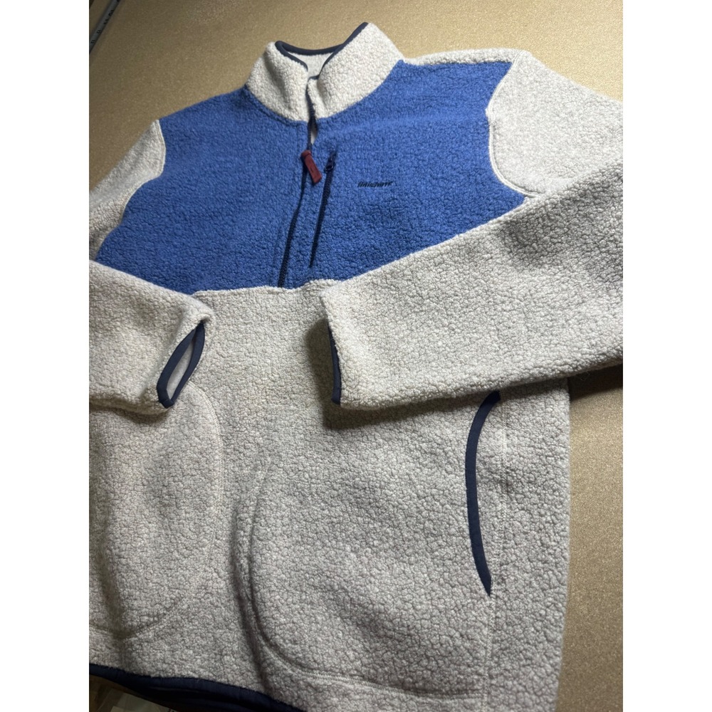 Finisterre Mens Recycled Wool Sherpa Fleece Half Zip Pullover Grey Blue Medium